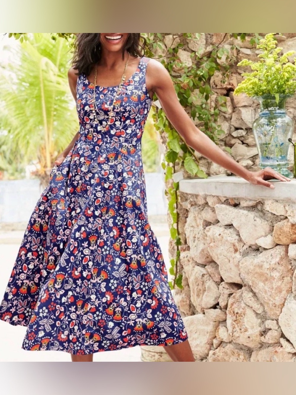 Boden Sabina Blue Multi Floral Midi Dress size 6